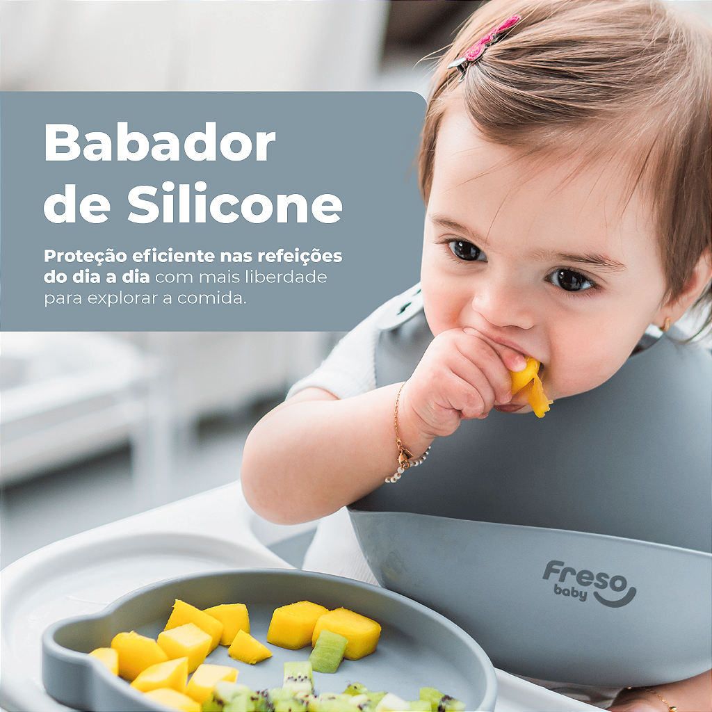 Babador Silicone Freso Alimentação Bebê BLW Bolso Pega Migalhas Fecho Ajustável Livre BPA 3