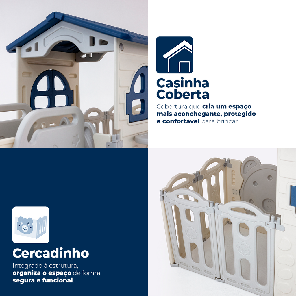 Casinha Infantil Freso com Escorregador e Cercadinho Urso 4