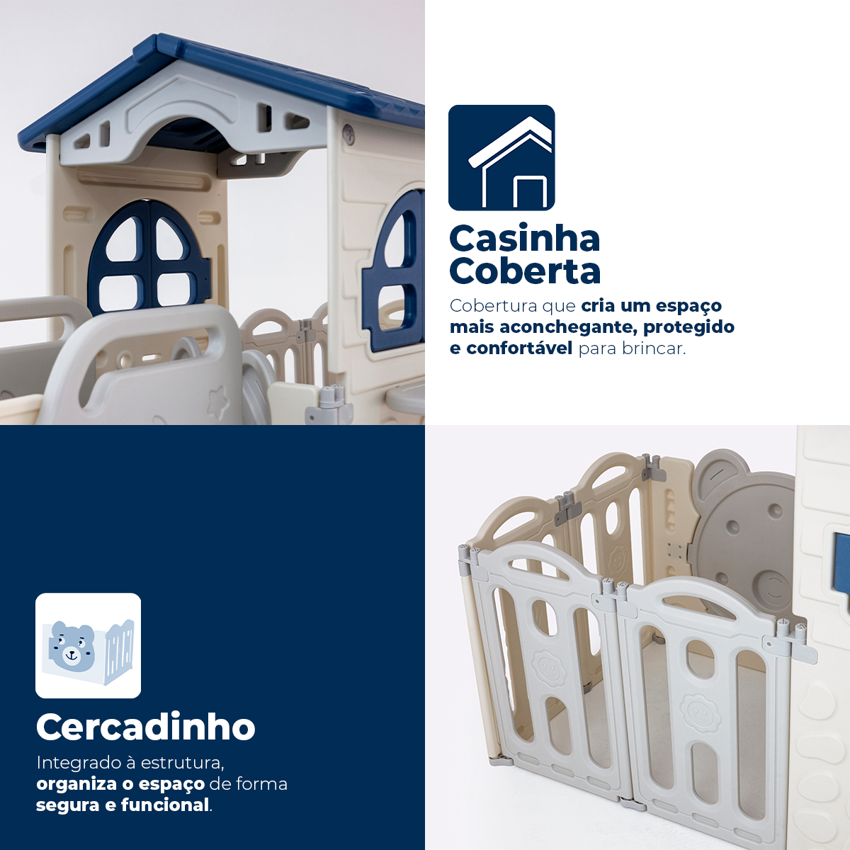Casinha Infantil Freso com Escorregador e Cercadinho Urso 4