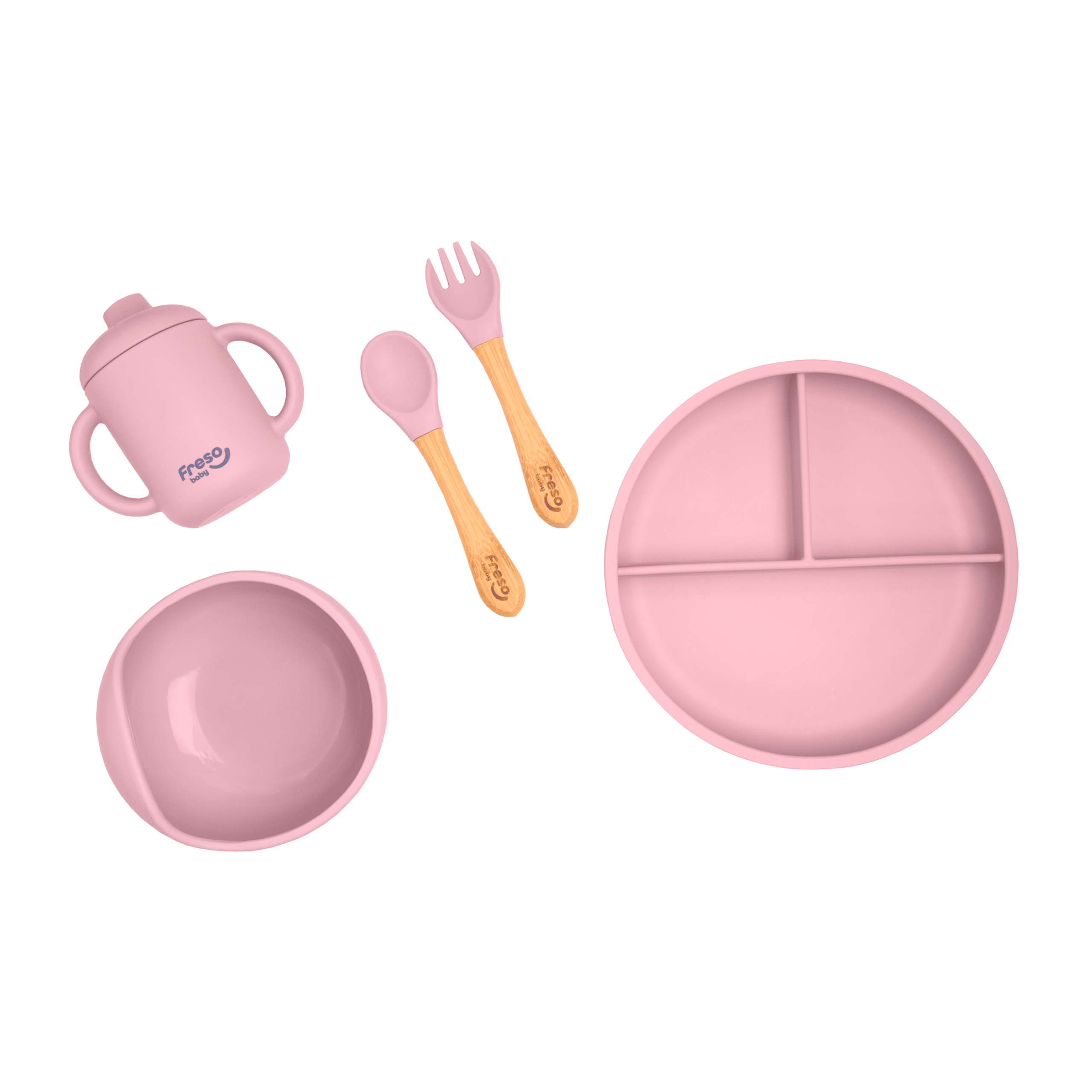 Kit Introdução Alimentar Freso Infantil 5 peças Silicone Prato com Ventosa