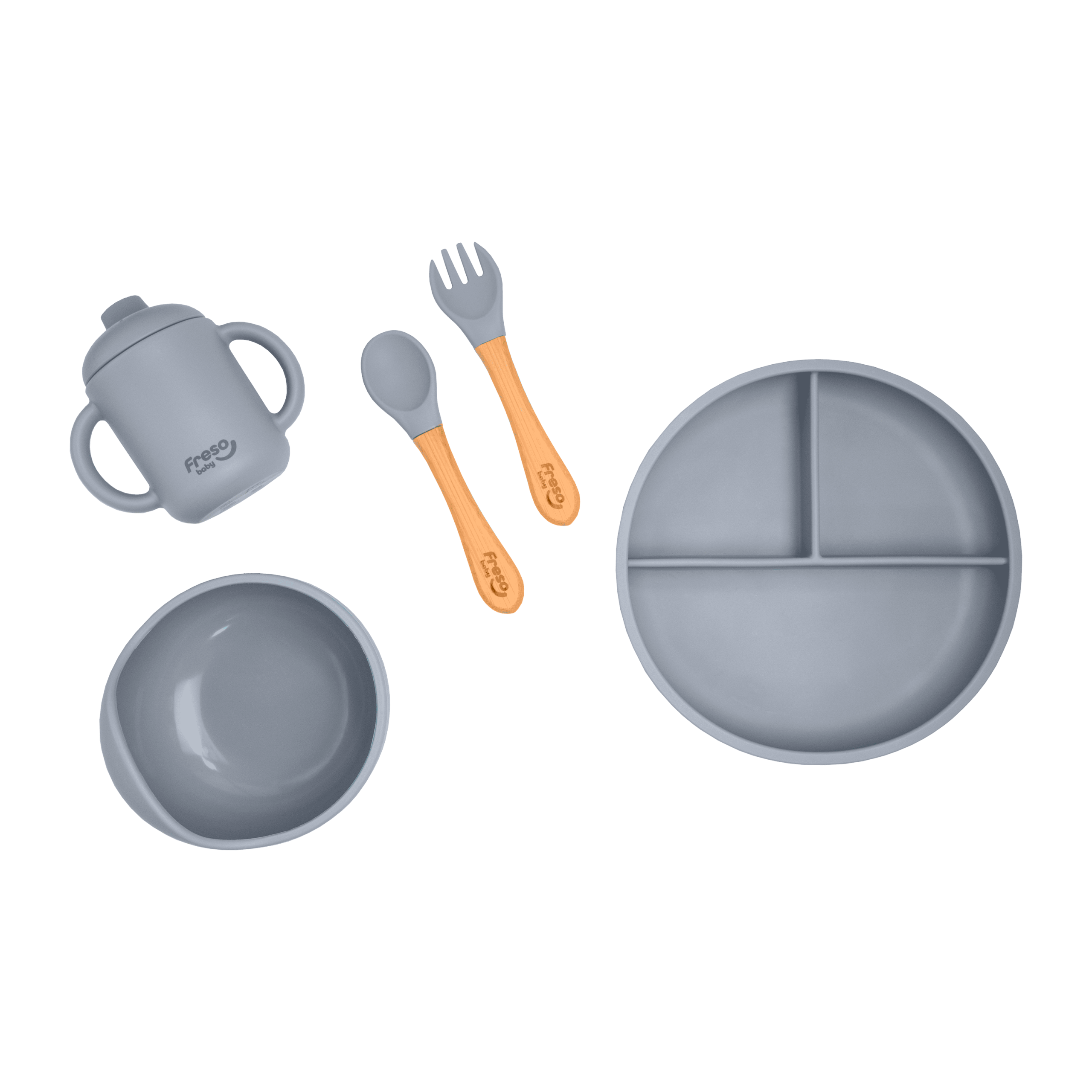 Kit Introdução Alimentar Freso Infantil 5 peças Silicone Prato com Ventosa
