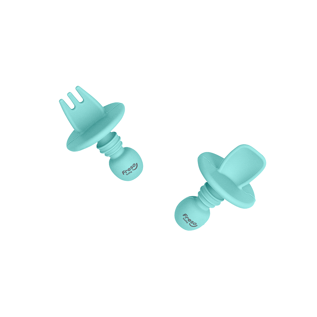 Kit Colher e Garfo de Treinamento com Limitador Alimentação Bebê Freso Silicone BLW 2