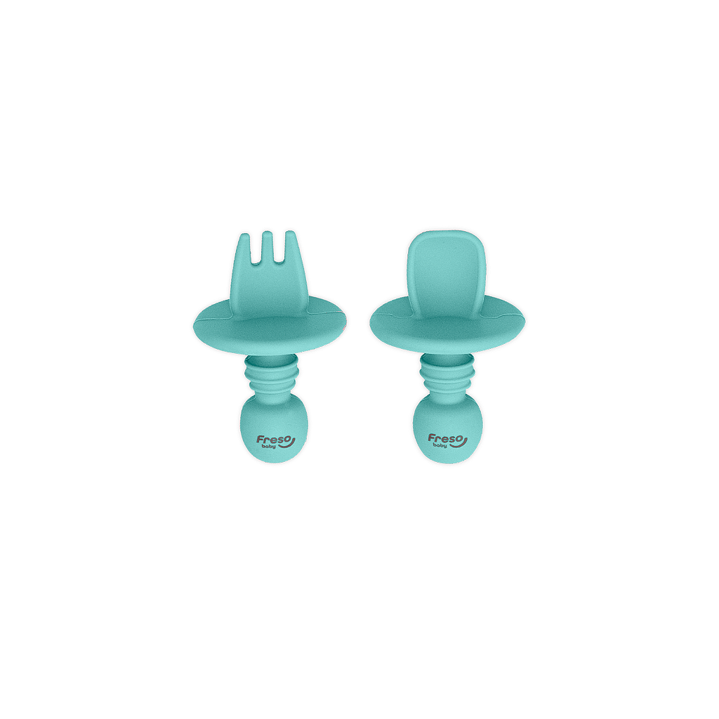 Kit Colher e Garfo de Treinamento com Limitador Alimentação Bebê Freso Silicone BLW