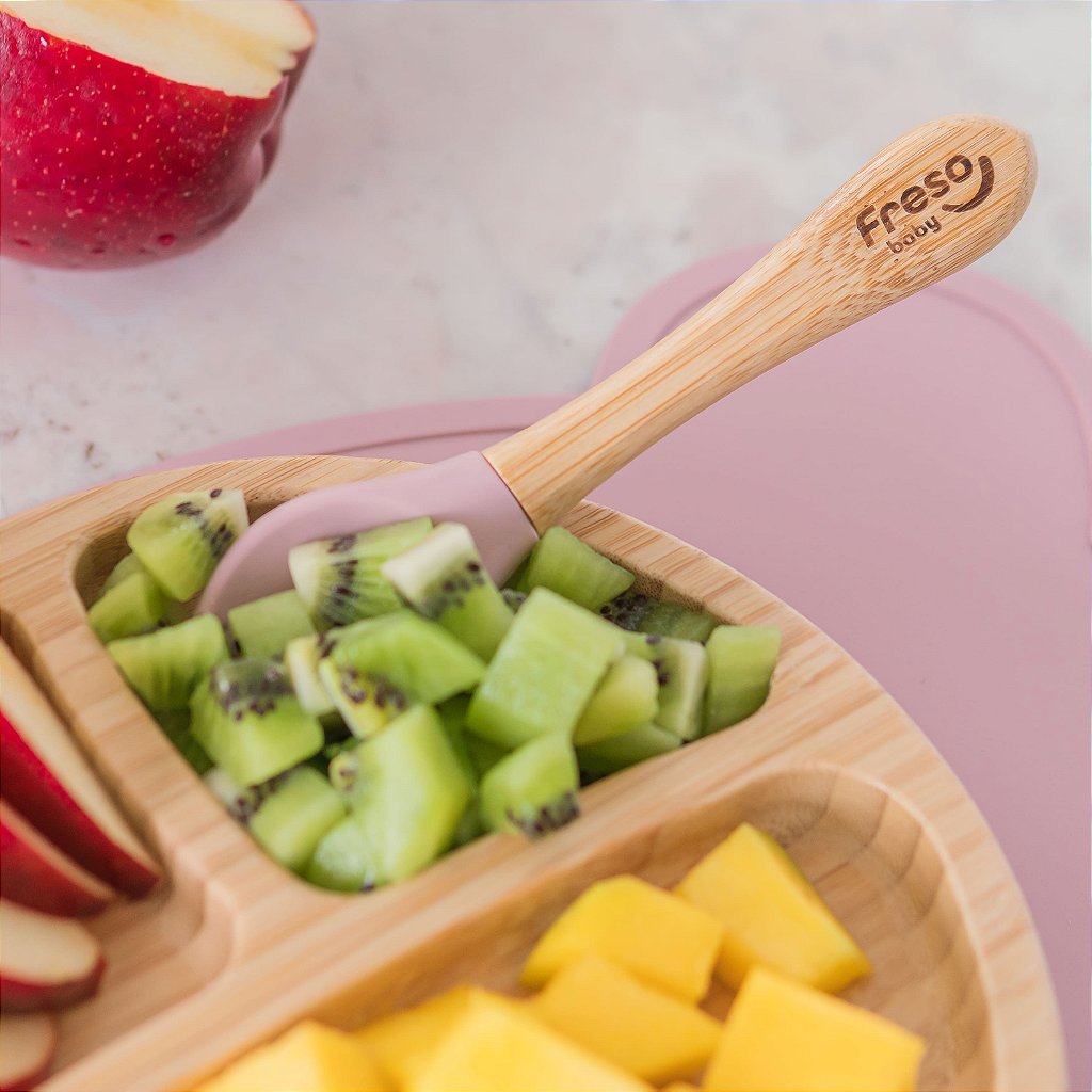 Colher Alimentação Infantil Freso Silicone Livre BPA e Bambu Introdução Alimentar Bebê 3