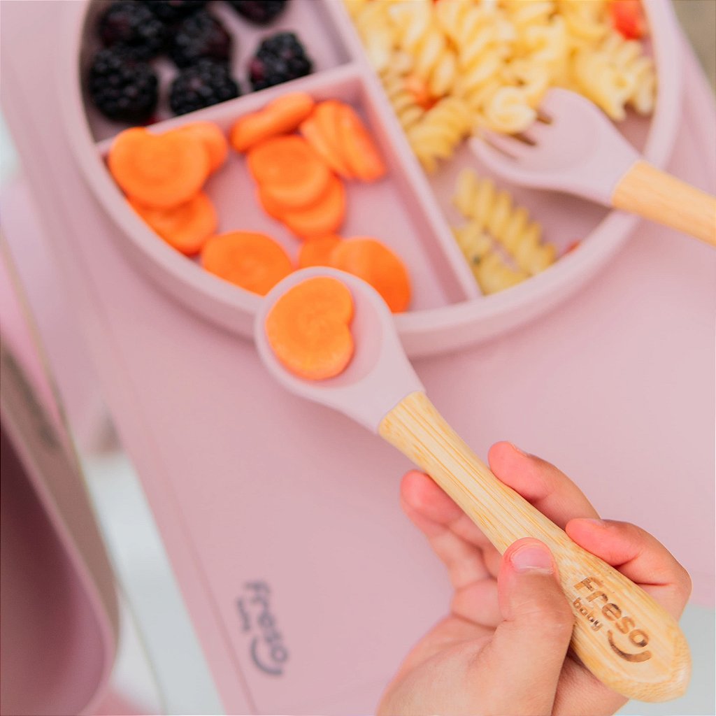 Colher Alimentação Infantil Freso Silicone Livre BPA e Bambu Introdução Alimentar Bebê 2