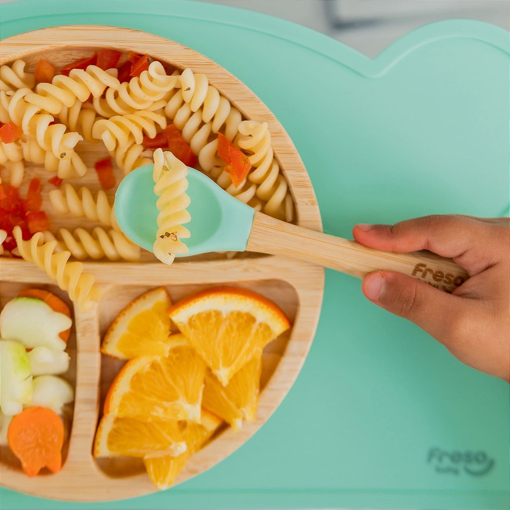 Colher Alimentação Infantil Freso Silicone Livre BPA e Bambu Introdução Alimentar Bebê 5