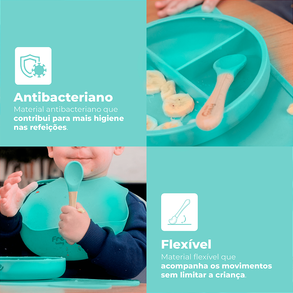 Kit Introdução Alimentar de Bebê Freso Infantil 5 peças Silicone Livre BPA Prato com Ventosa 3