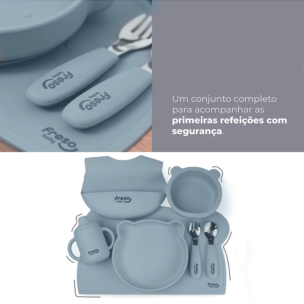 Kit Introdução Alimentar Infantil 7 Peças Urso Freso Silicone Livre BPA 3