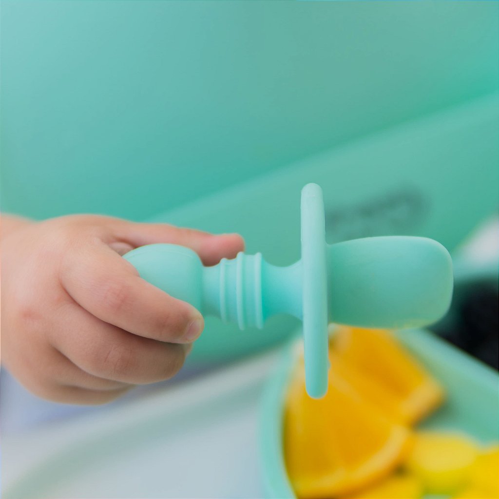 Kit Colher e Garfo de Treinamento com Limitador Alimentação Bebê Freso Silicone BLW 3