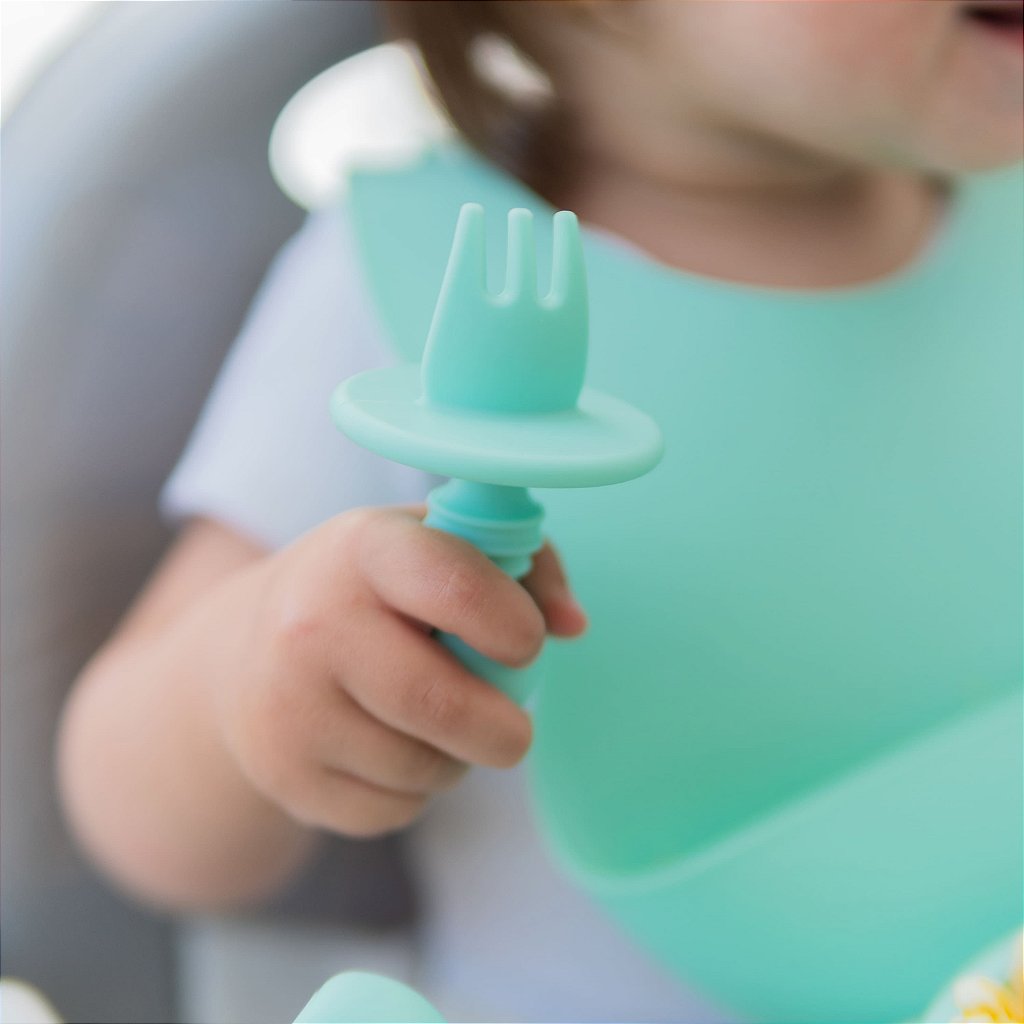 Kit Colher e Garfo de Treinamento com Limitador Alimentação Bebê Freso Silicone BLW 4